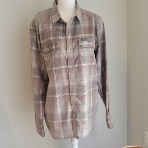 Columbia Cotton Tan Plaid Ribbed Flannel Regukar Fit Shirt Like New